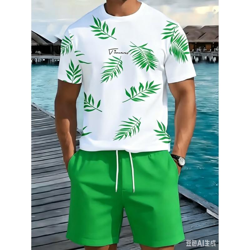 2026 Summer Men's Short-Sleeved Shorts Set with Pattern Printing Street Casual Fashion Comfortable and Soft