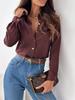 Summer Turn Down Collar Women OL Workwear Blouse Tops Casual Female Solid Color Button Slim Shirt Tops
