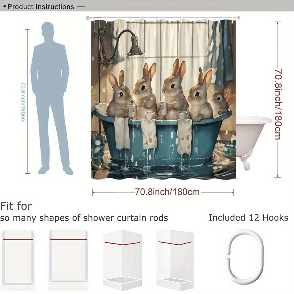 Cute Cartoon Bunny Family Shower Curtain for Bathroom Decor Waterproof Polyester Shower Curtain Liner Kids Animal Shower Wall De