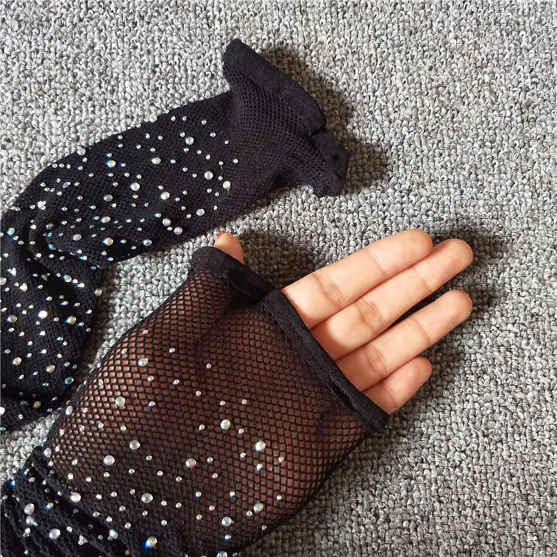 Übergröße Professionelle Latein-Tanzstrumpfhosen Damen Sexy Netz-Fischgrät-Unterwäsche Glitzer Strass Party-Strümpfe One Size gray
