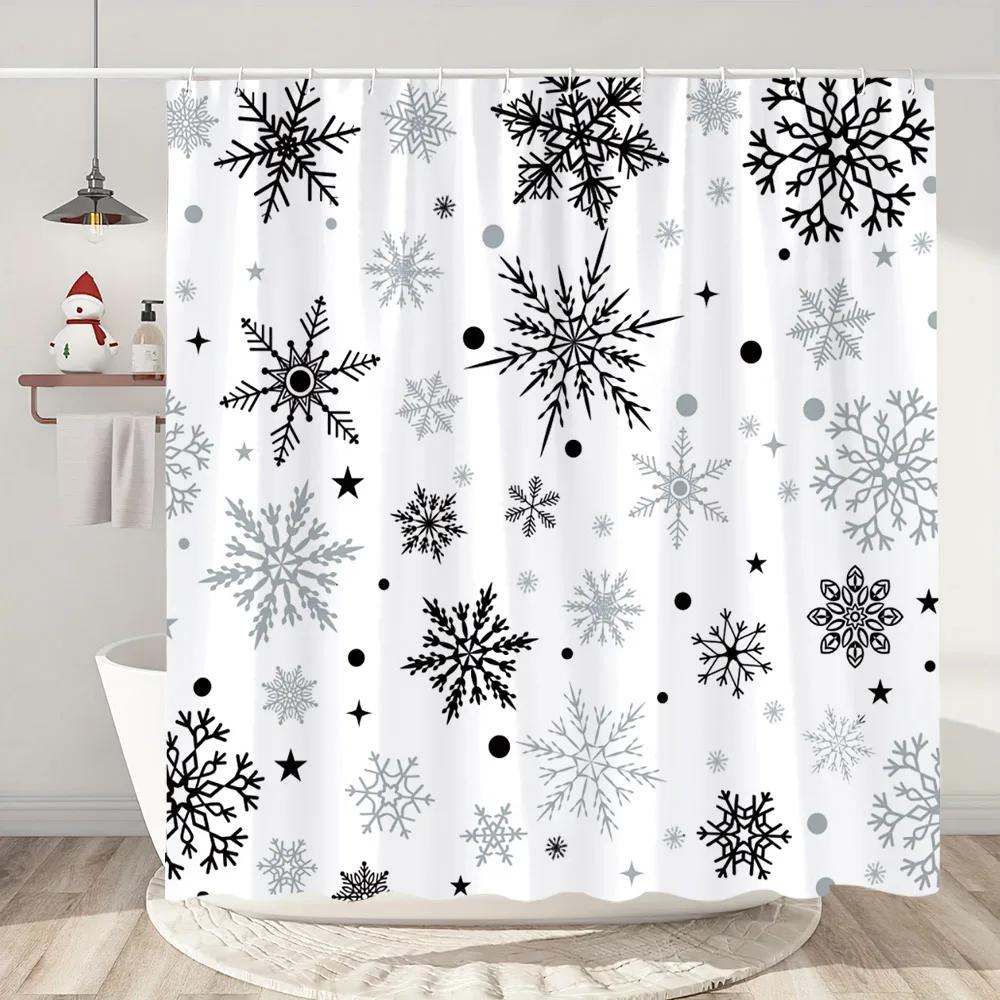 Christmas Colourful Snowflake Shower Curtain Christmas Gift Modern Simple Home Bath Curtains Polyester Bathroom Decor With Hooks