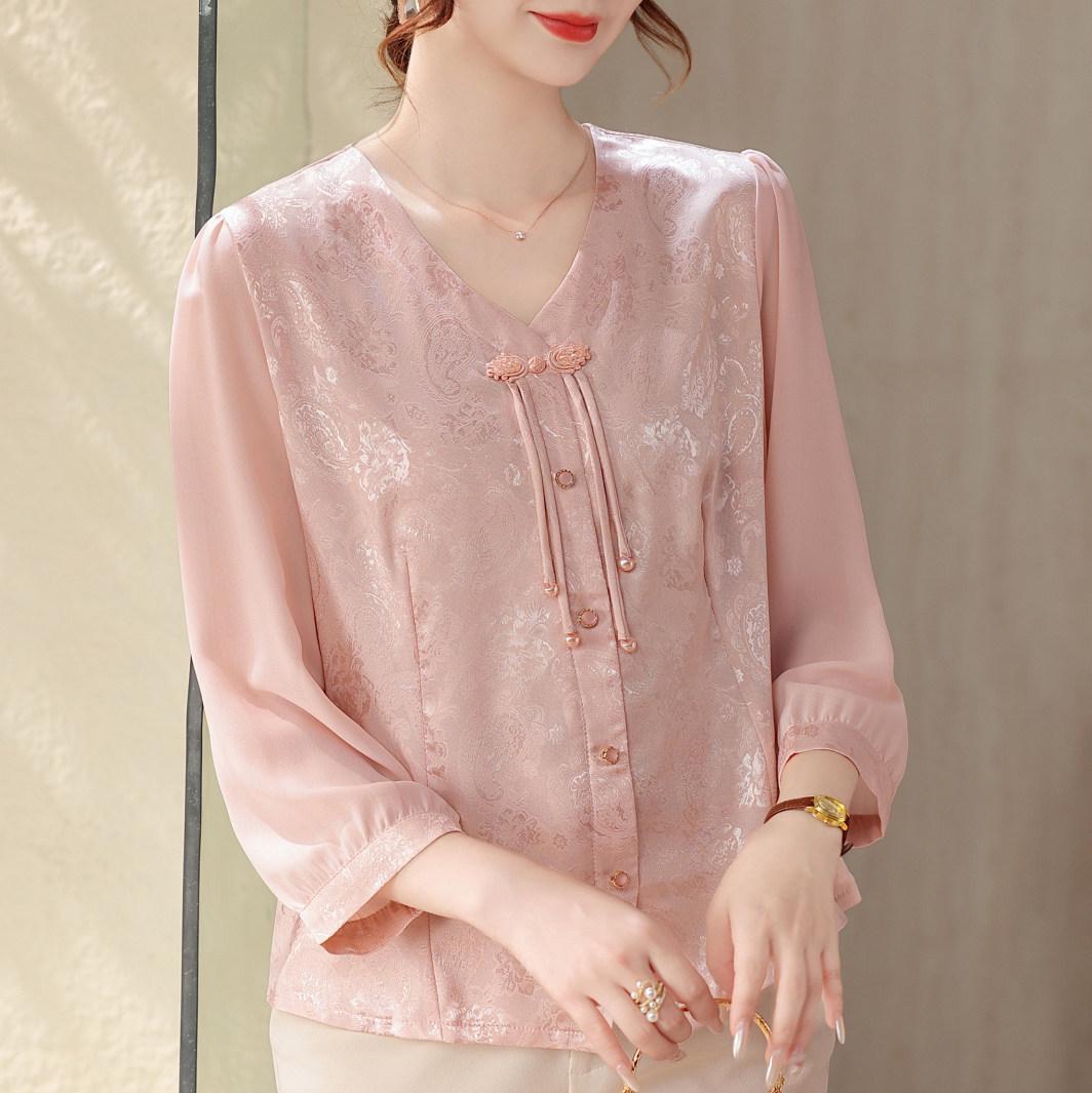 

Mom s Stylish Chiffon V-Neck Seven-Sleeve Top for Middle-Aged & Elderly Women - 2026 Spring/Summer Collection XL - 90-105 lbs розовый