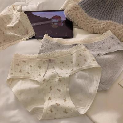 Female Spring and Autumn New Lovely Sweet Pure Cotton 10A Antibacterial No Scar Wrapped Hip Waist Triangle Briefs
