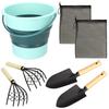 Clam Digging Tool Set (7 Pieces) for 2-4 People: Rake, Shovel, Folding Bucket, Clam Picking (Green)