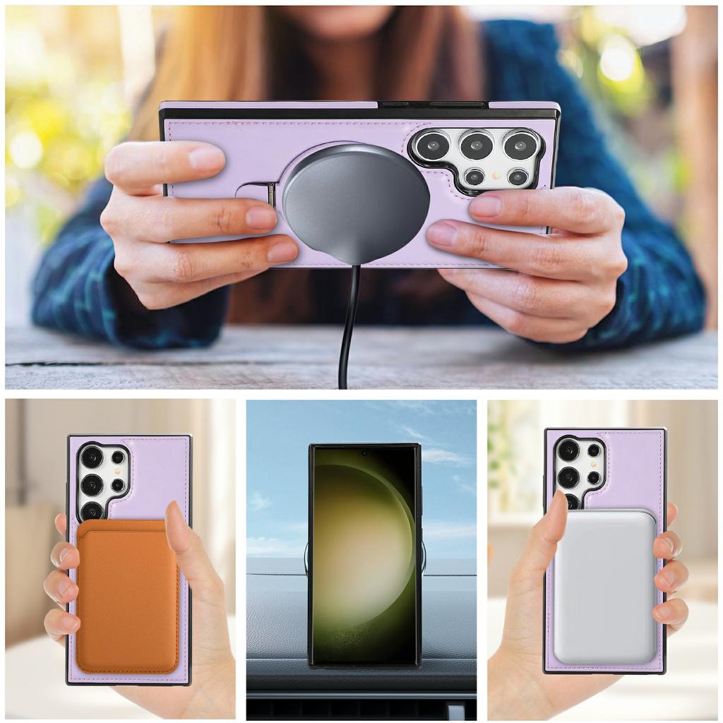 For Samsung Galaxy S23 Ultra Case Magnetic Kickstand PU Leather Coated PC+TPU Phone Cover