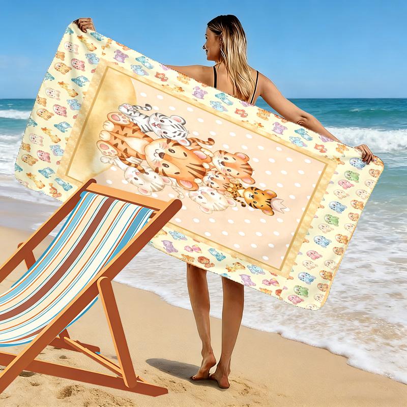 Süßes Tier Cartoon Print Strandtuch, Großes Weiches Schnelltrocknendes Handtuch für Strand Camping Schwimmen