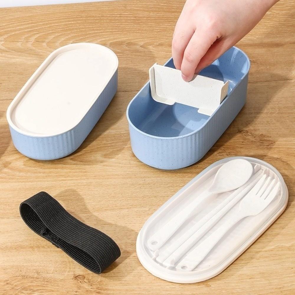 Portable Double Layer Lunch Box with Fork and Spoon Microwave Food Storage Boxes Leakproof High Capacity Dinnerware Set