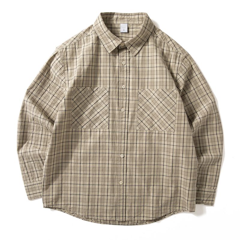 Japanese Retro Pure Cotton Plaid Shirt for Men, Long-Sleeved, New Autumn Style, Loose Casual Shirt, Artistic Hong Kong Style Jacket, Trendy