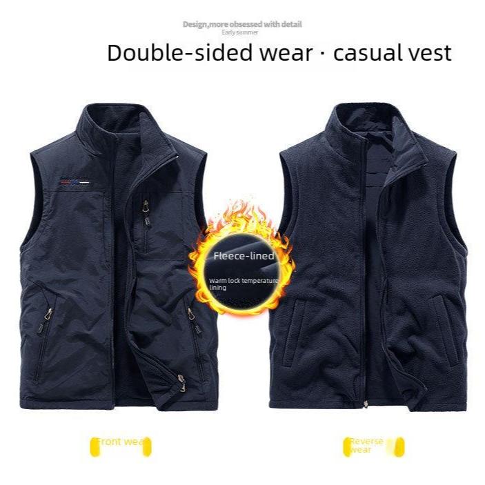 Herre Outdoor Dobbeltsidig Fleecevest - Tykkere Høst/Vinter Polarfleece Vest