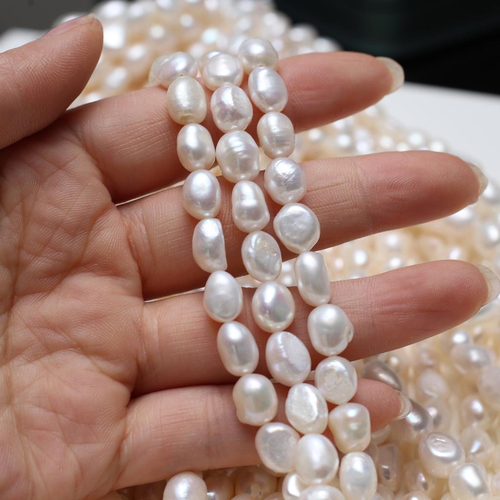 1String, White Natural Freshwater Pearls, Boho Handmade Straight Hole Pearl Beads for Jewelry Making DIY Necklaces Crafts (Beads 8-9mm, Length 36cm)