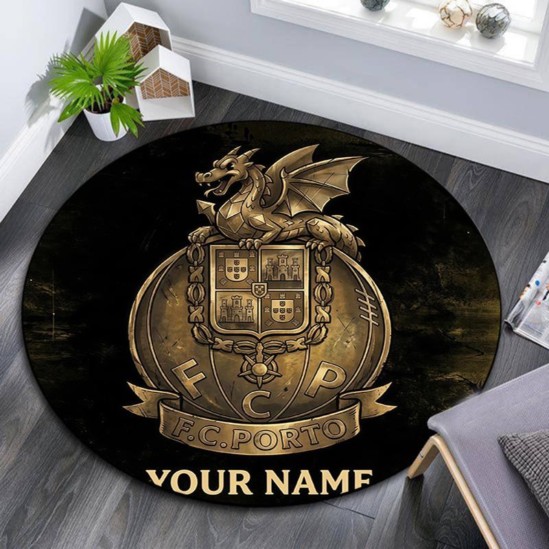 Custom Name Futebol Clube Do Porto Round Area Rug,Carpet Rug for Living Room Bedroom Sofa Playroom Decor,Non-slip Floor Mat