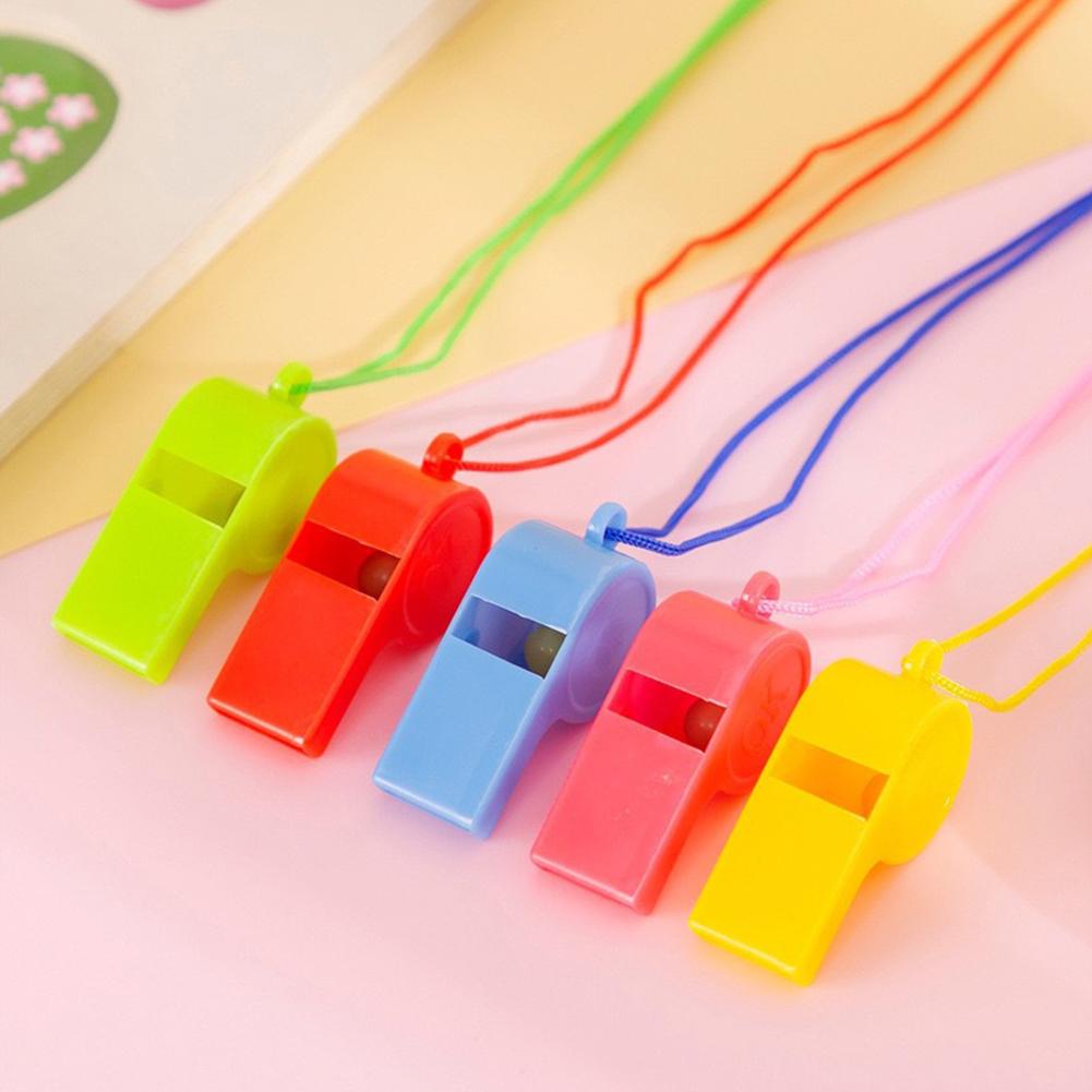 24pcs Plastic Whistle with Hanging Rope Colorful Bulk Whistles Cheerleading Supplies Cheering Props Activity Gifts