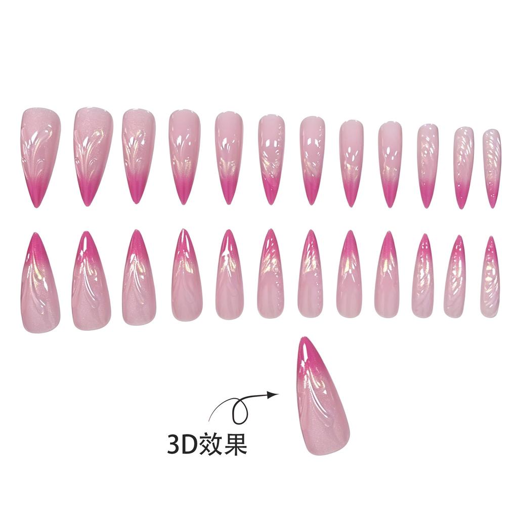 24 Pieces Of Manicure Pink Gradual Change 3D Three-Dimensional Relief Aurora Spice Girl Wind Long Tip Wearing Armor