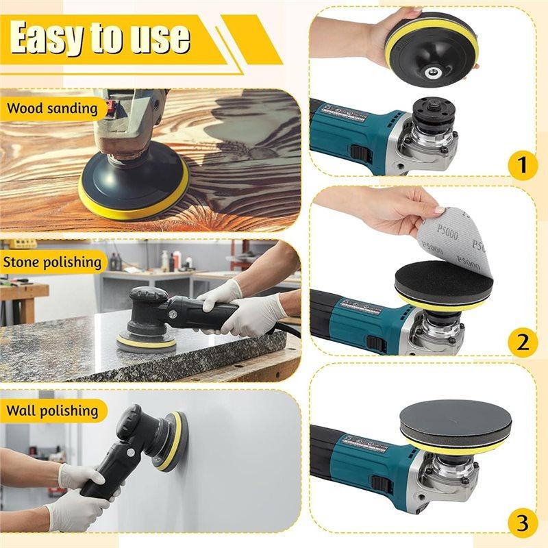 ABWR-For Wood Metal Polishing Sanding Discs Kit- 54 PCS 5 Inch Sandpapers With Foam Backing Pad, 400 To 5000 Grits, Wet Dry Incl