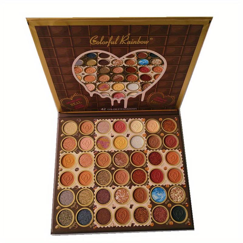 

42-Shade Chocolate Makeup Palette - with Heart-Shaped, Pearlescent & Matte Finishes, Luxury Chocolate Vault - Brown/Blue/Golden/Black Shades