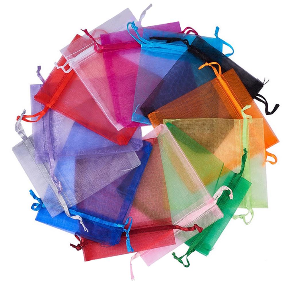 Fashion Ornaments Festival 100Pcs/Set Mini Drawstring Jewelry Color Candy Storage Mixed Mesh Bag Container