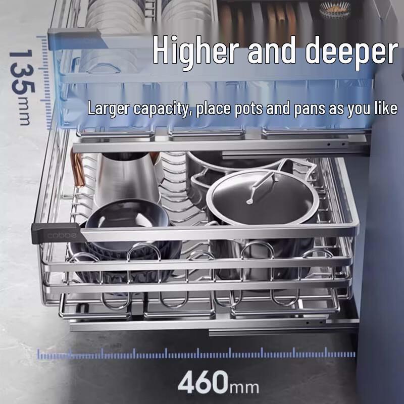 Kitchen Cabinet Double-Layer Pull-Out Dish Rack