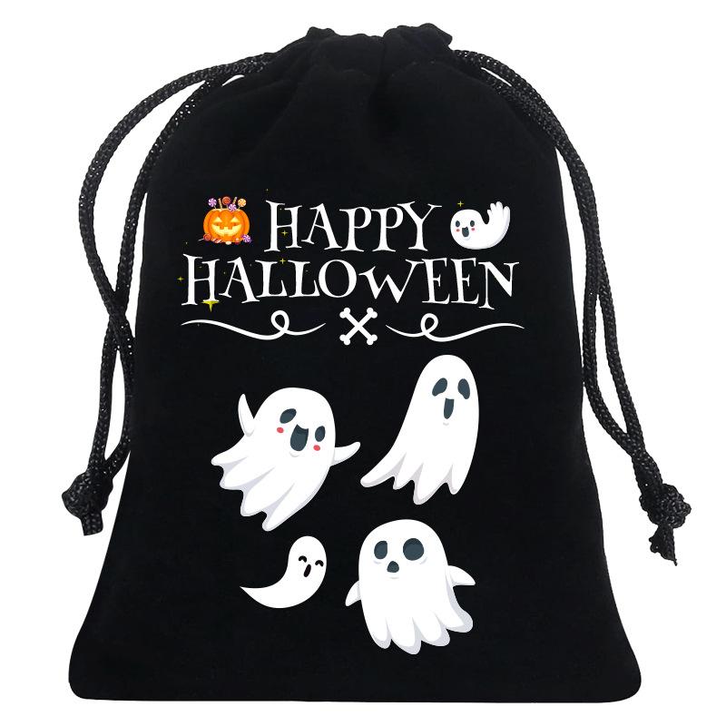 8/12Pcs 2025 New Halloween Gift Bags Children'S Trick-Or-Treat Candy Bags Pumpkin Bags Flannel Drawstring Candy Bags 10X12Cm