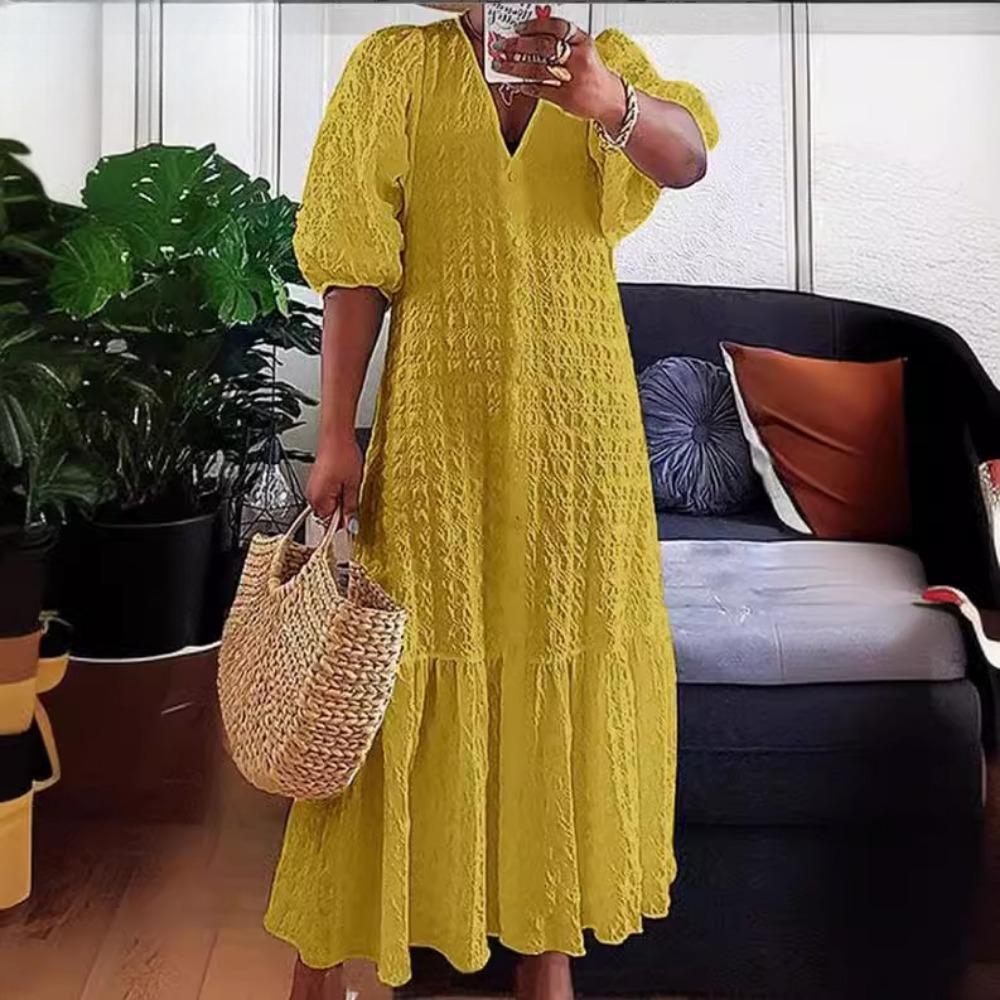 

Летняя женская туника с оборками и V-образным вырезом, на пуговицах, с тонкими рукавами-фонариками, повседневная свободная длинная рубашка размера плюс XXXXXL жёлтый