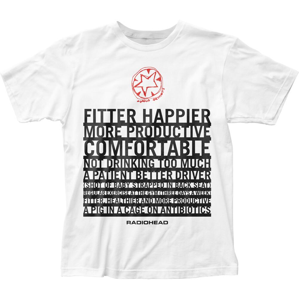 26 Radiohead Fitter Happier T Shirt Mens Licensed Rock N Roll Band Retro Tee White Unisex T-Shirt XXL