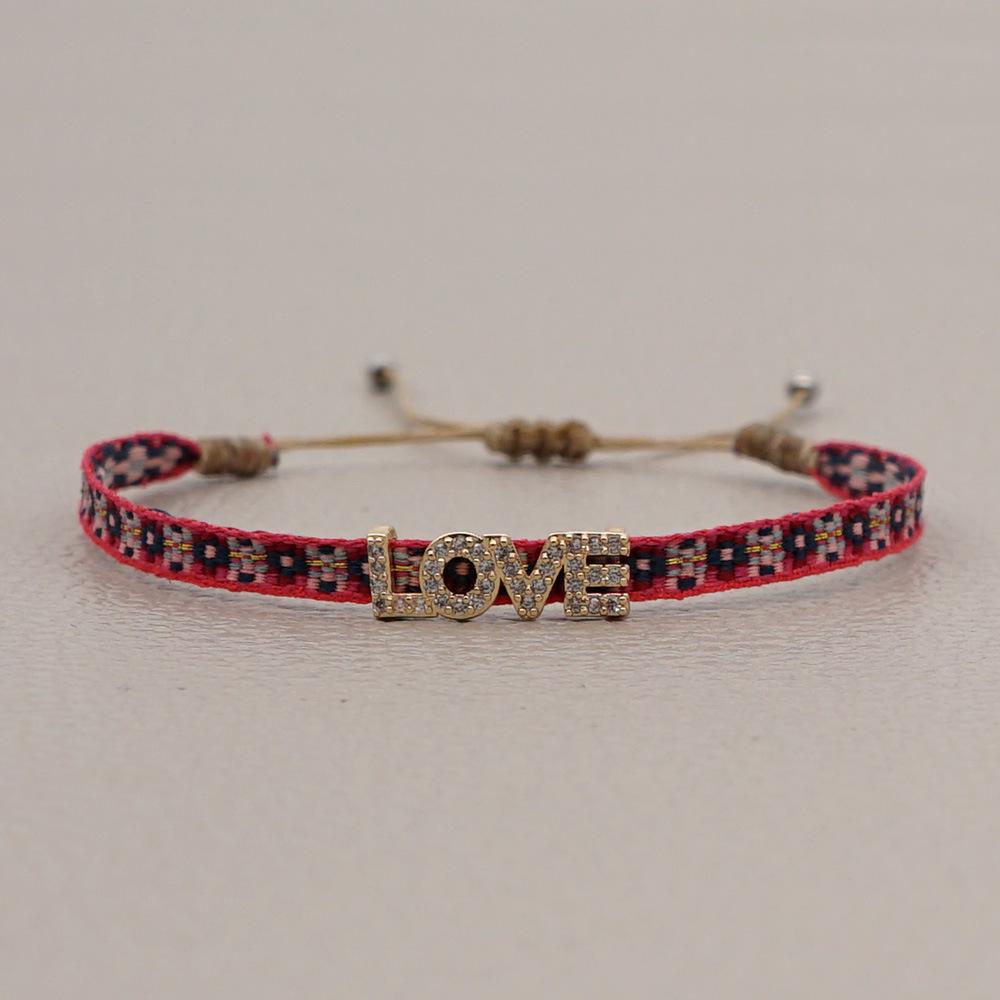 Retro Pattern Bohemian Spanish Court Hand-Woven Bracelet with Micro-Inlay