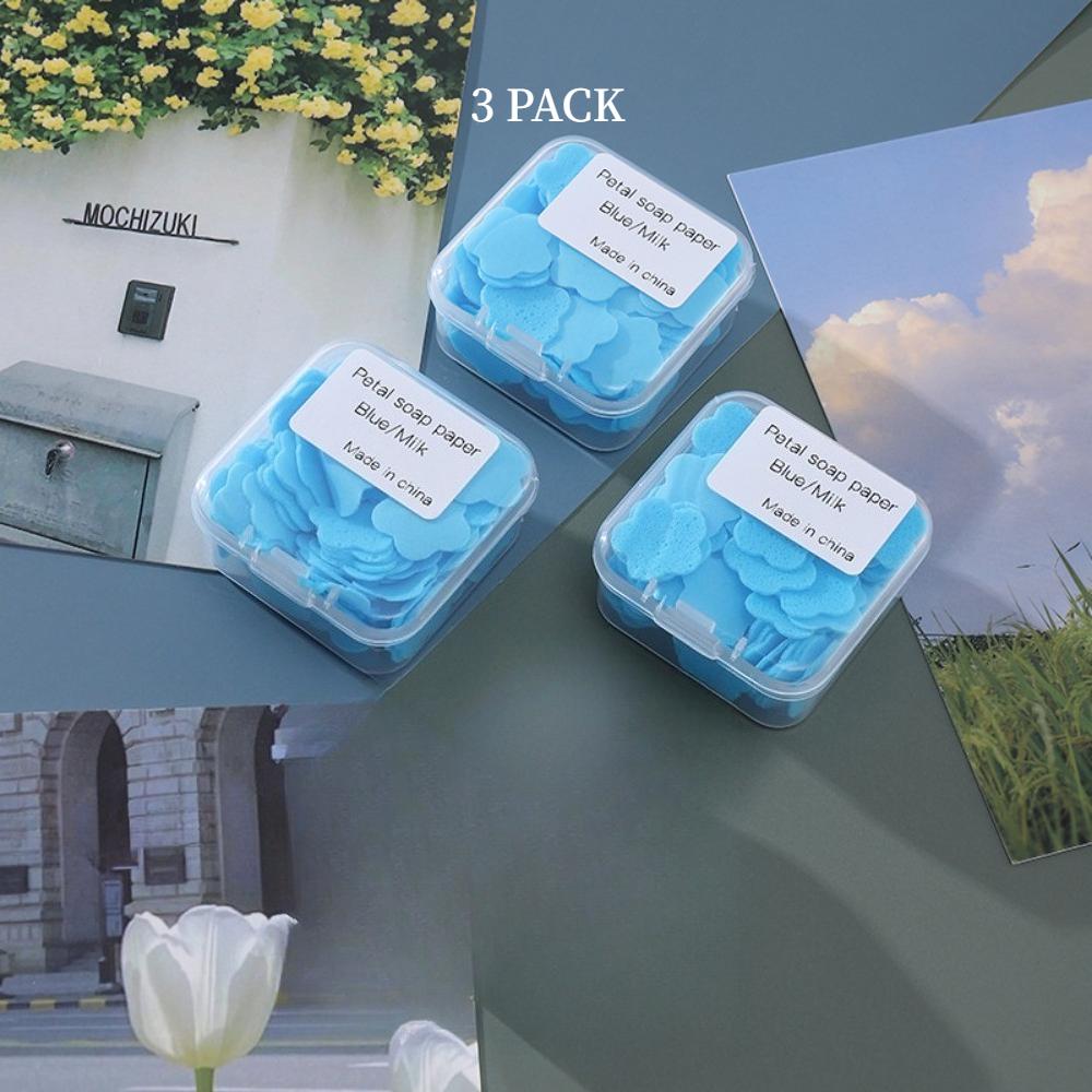 LOT DE 3 Fleurs de Savon Parfumées Jetables Portables Pastilles de Savon Mini Boîte Étudiant Pastilles de Lavage des Mains pour Enfants Papier Savon Voyage