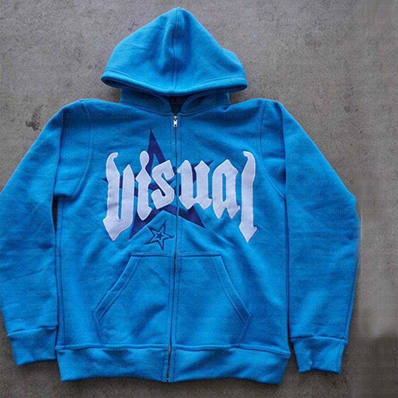 Unisex Digitaldruck Reißverschluss Kapuzenpullover Lässiger Pullover Übergroß Streetwear