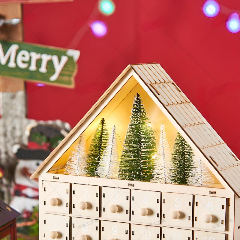 Advent calendar wooden luminous Christmas decoration LED light 24-day countdown calendar ornaments c