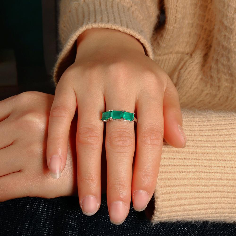 Bolaijewelry 1 Piece Classic Fashion Natural Green Agate Ring for Women 925 Sterling Silver Fine Jewelry Anniversary Party Wear
