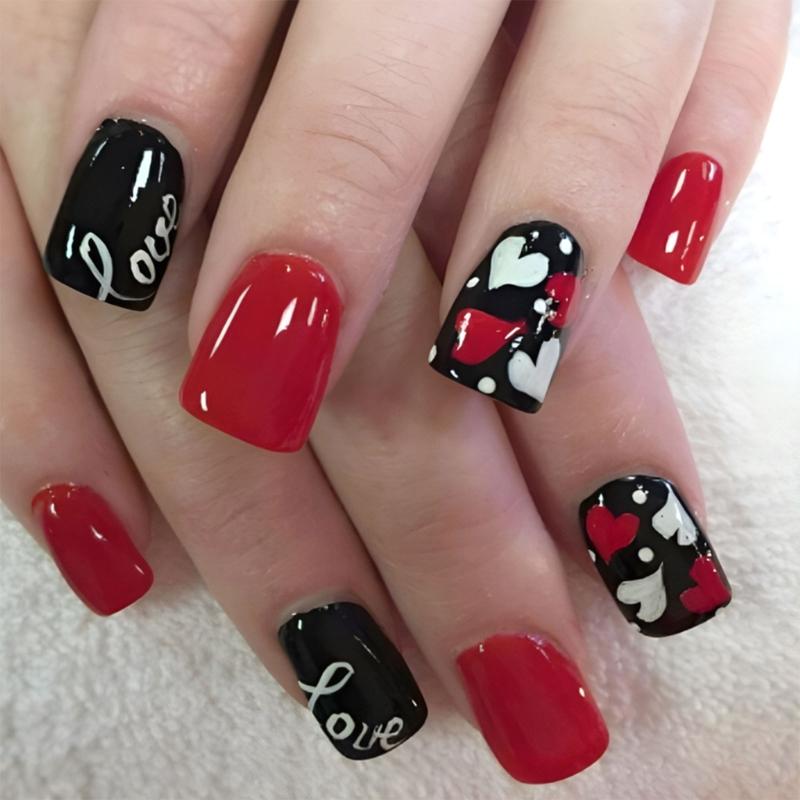 

Stylish Press on Nail with Heart Designs Short Squre False Nail for Women Seeking a Unique Valentine s Day Appearance 1
