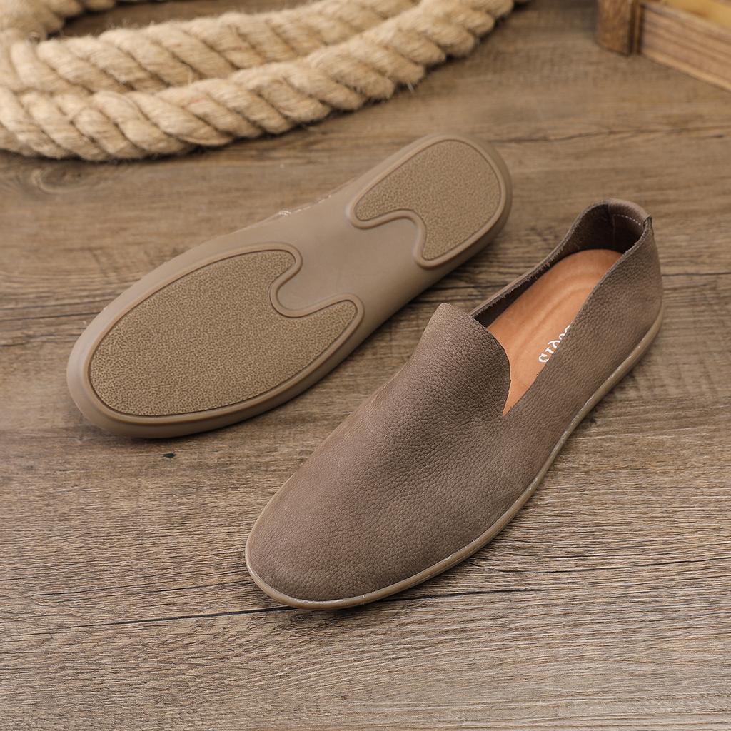 Gray Men Casual Shoes Italian Men Loafers Moccasins Slip On Men's Flats Breathable Genuine Leather Male Driving Shoes