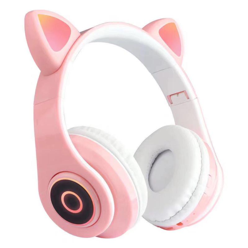 RGB Cat Ear Headband Bluetooth Gaming Headset with Wired Option