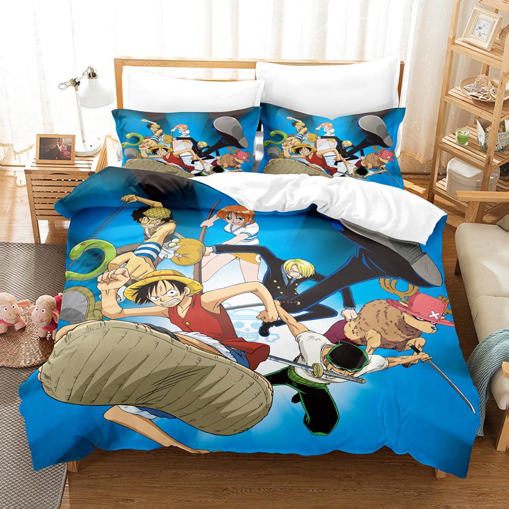 Bedding Three-Piece Set 3D Digital Printing Cartoon One Piece Luffy Series Polyester Abrasive Quilt Cover