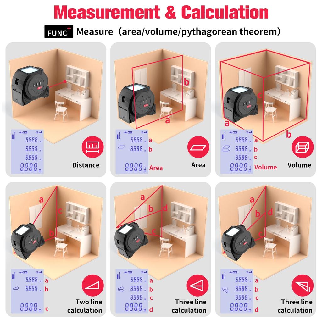 40 meter digital intelligent tape measure three in one infrared rangefinder cross projection laser tape measure