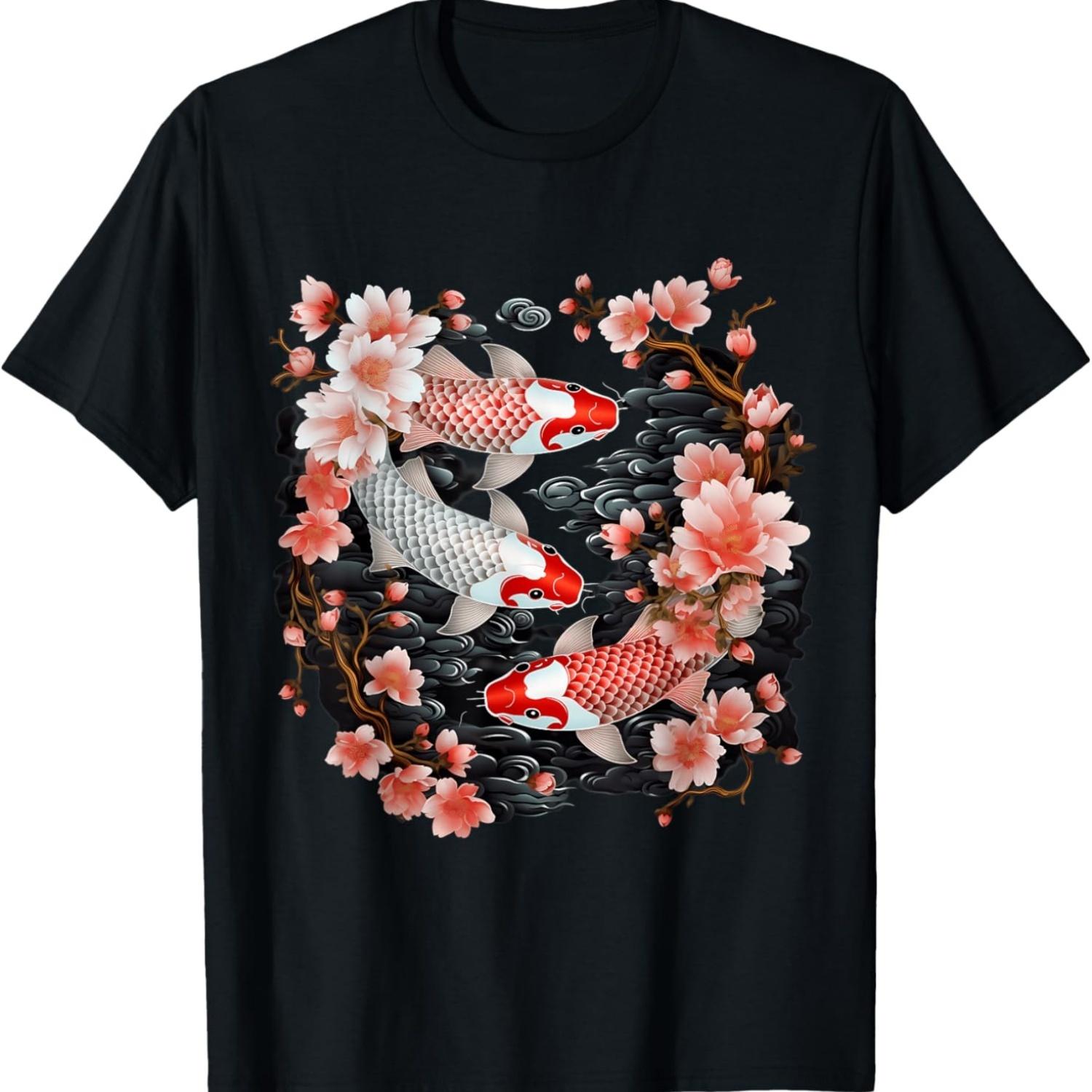 

Koi Carp Ying Yang Nishikigoi Fish Cherry Blossom T-Shirt(7) S чёрный