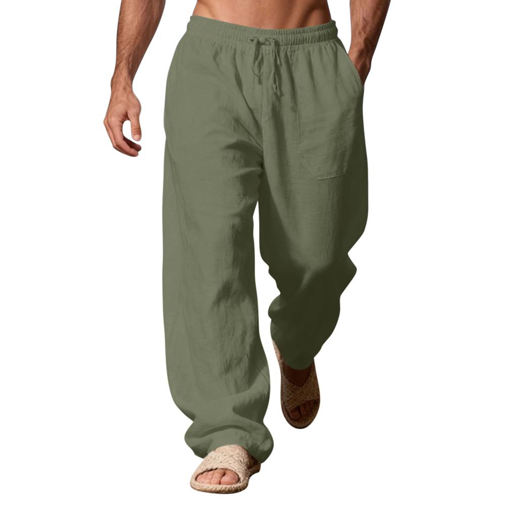 Men's Casual Loose-fitting Jogging Pants, Straight-leg Wide-leg Trousers, Drawstring Cotton And Linen Casual Pants.