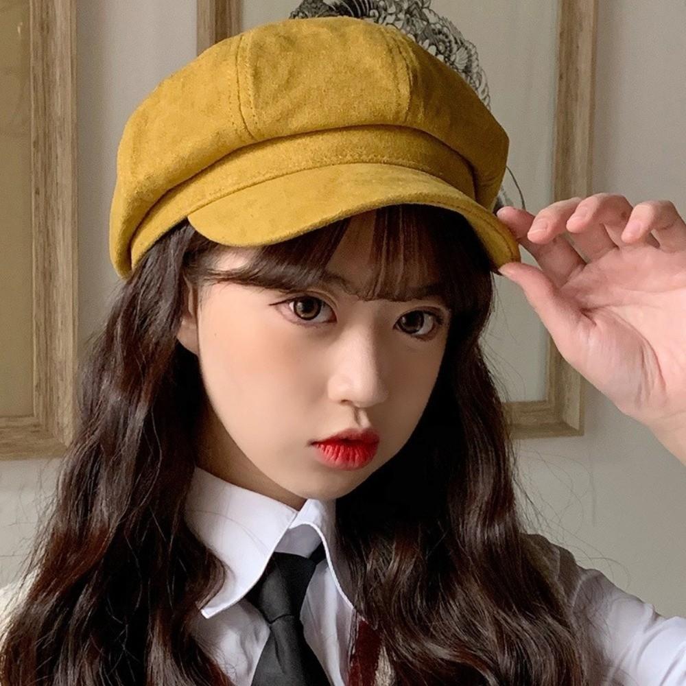 Solid Color Suede Octagonal Hat Korean Style Painter Cap Fashion Berets Hat Girls