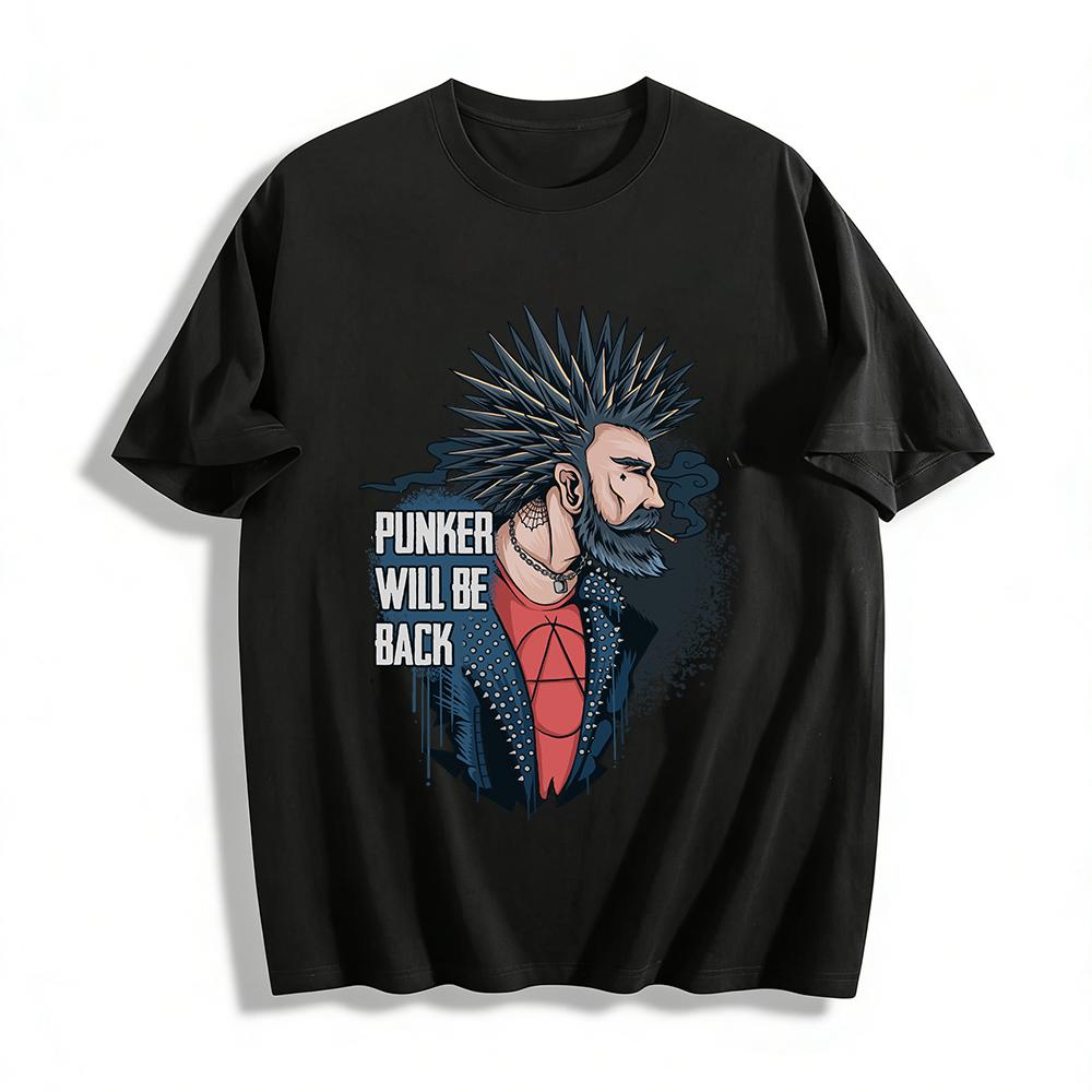 

Vintage Punk Style Back Themed Print Trendy Men s Casual Top Pure cotton T-shirt XXS