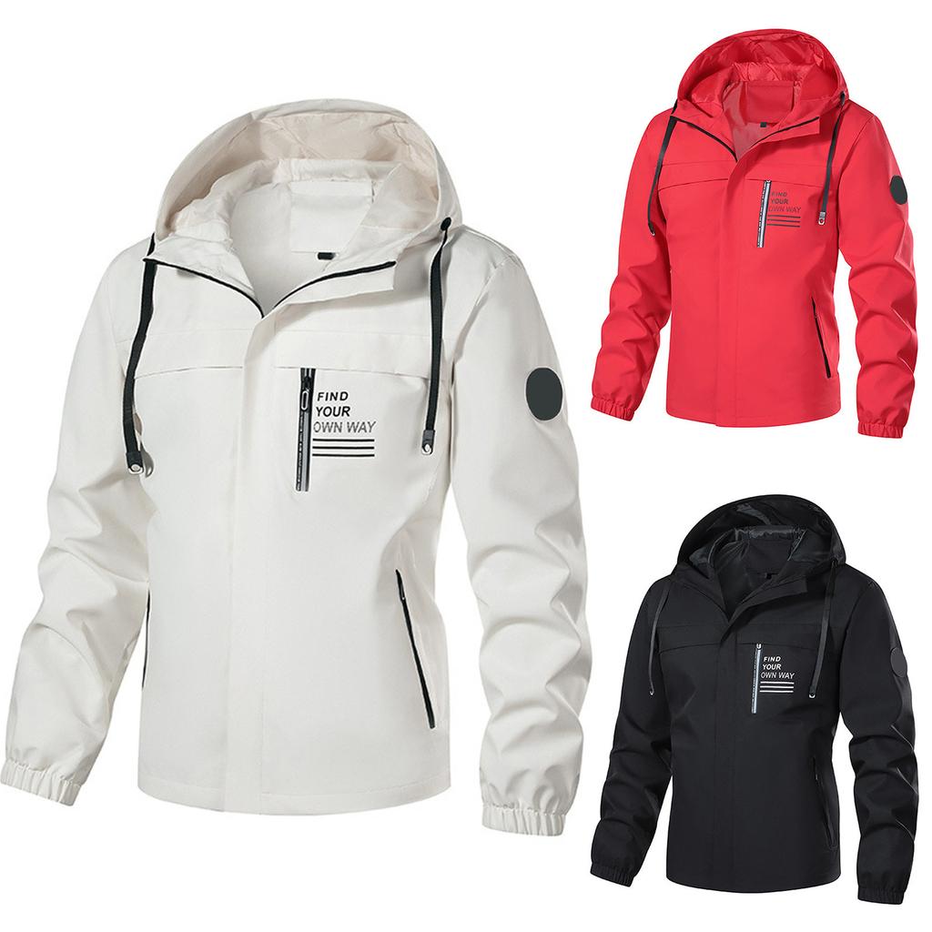 Men's Three Layer Composite Casual Hooded Jacket Single Coat Men's Outdoor Mountaineering Jacket Coat