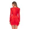 Damen-Frühlings- und Herbst-Langärmeliges, sexy, rotes Partykleid mit V-Ausschnitt