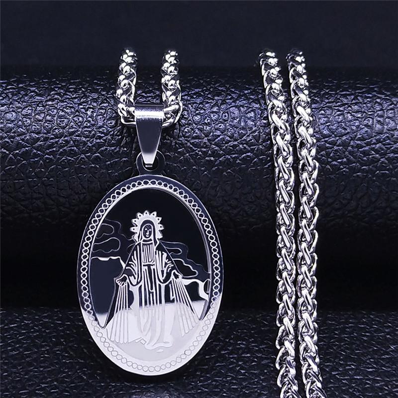 Hip Hop Virgin Mary Medal Our Lady of Guadalupe Necklace Stainless Steel Pendant Necklace Women/Men Jewelry Virgen De Guadalupe