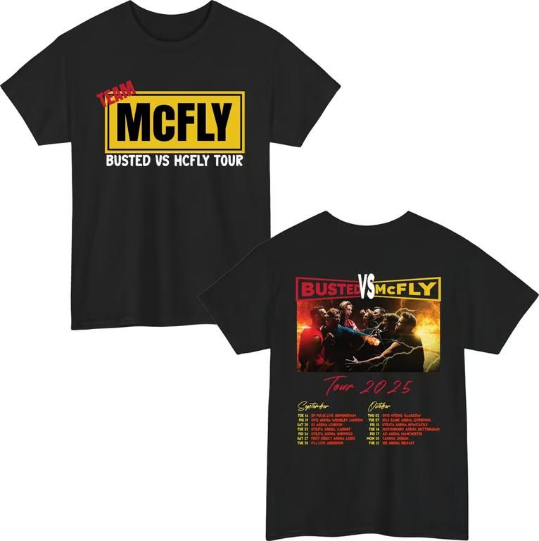 McFly vs Busted Tour 2025 T-Shirt Team McFly Band Front & Back Concert Gift Top Unisex T-Shirt M