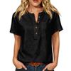 Women Short Sleeve Henley Neck Button Front Linen Cotton Shirt with Chest Pocket Loose Fit Casual Blouse Top for Summer