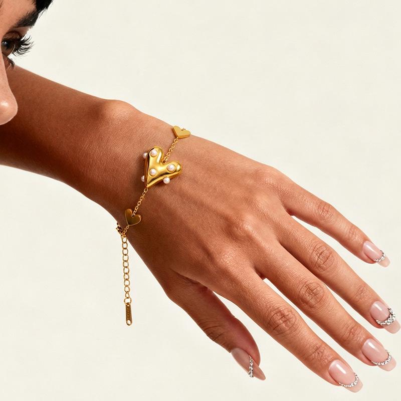 Fashion Heart Gold Titanium Steel Bracelet Luxury Tarnish Free 18K Real Gold Plated Stainless Steel Jewelry