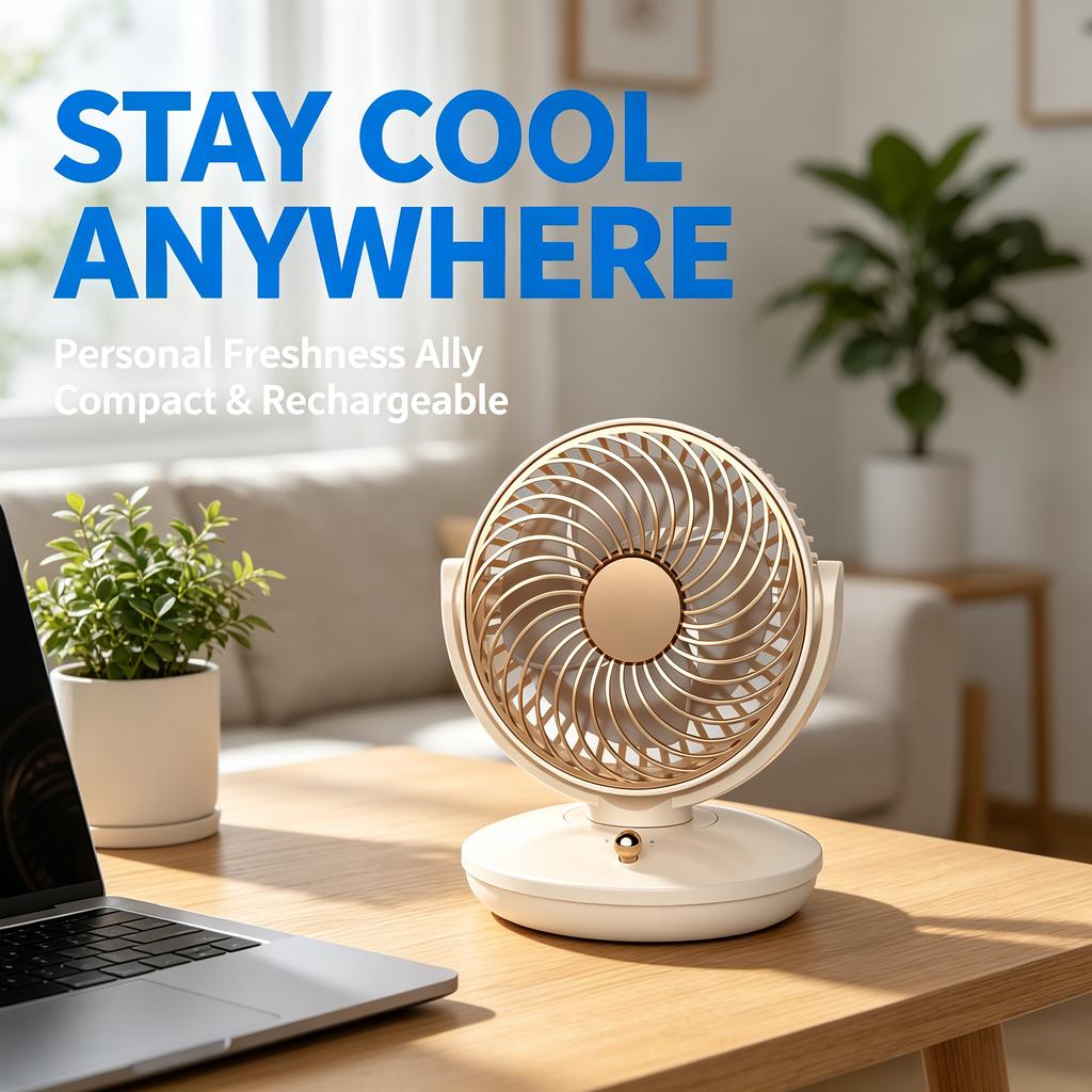 Mini ventilador portátil de escritorio recargable USB con rotación silenciosa para oficina y hogar