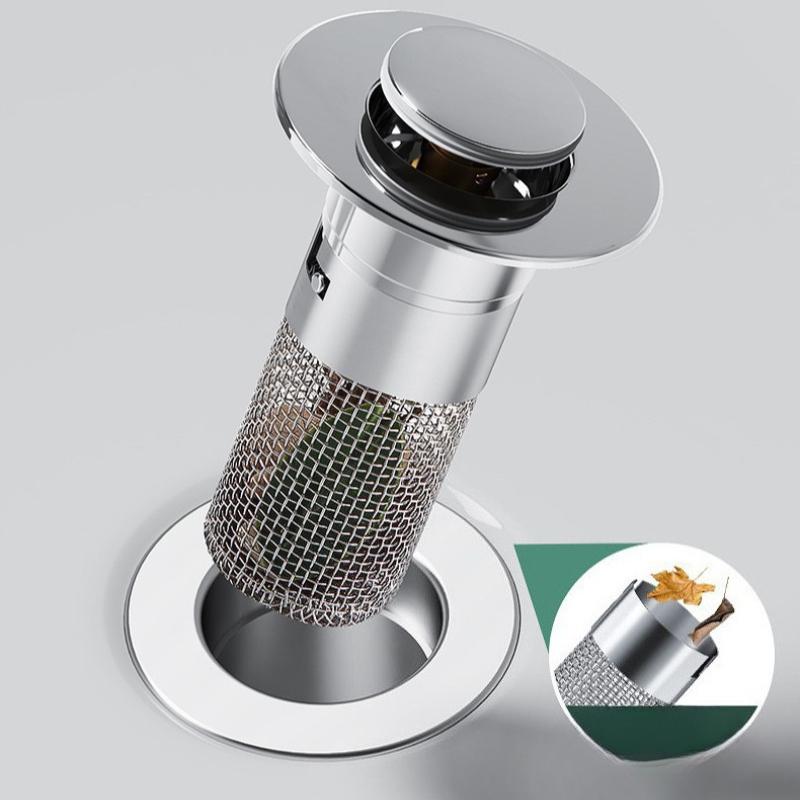 Stainless Steel Mesh Pop Up Sink Drain Assembly For Bathroom Basin Press Type Universal Basin Waste Plug With Filter
