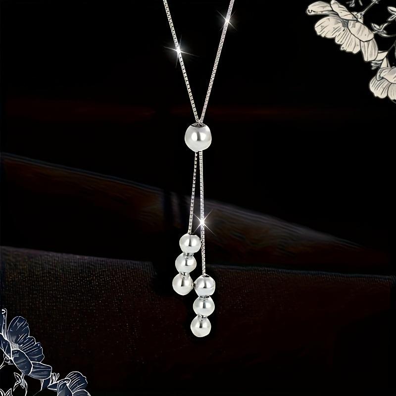 

Fashionable and Minimalist Silver Color Chain Bead Tassel Drawable Necklace, Women s Personalized Holiday Party Jewelry Gift