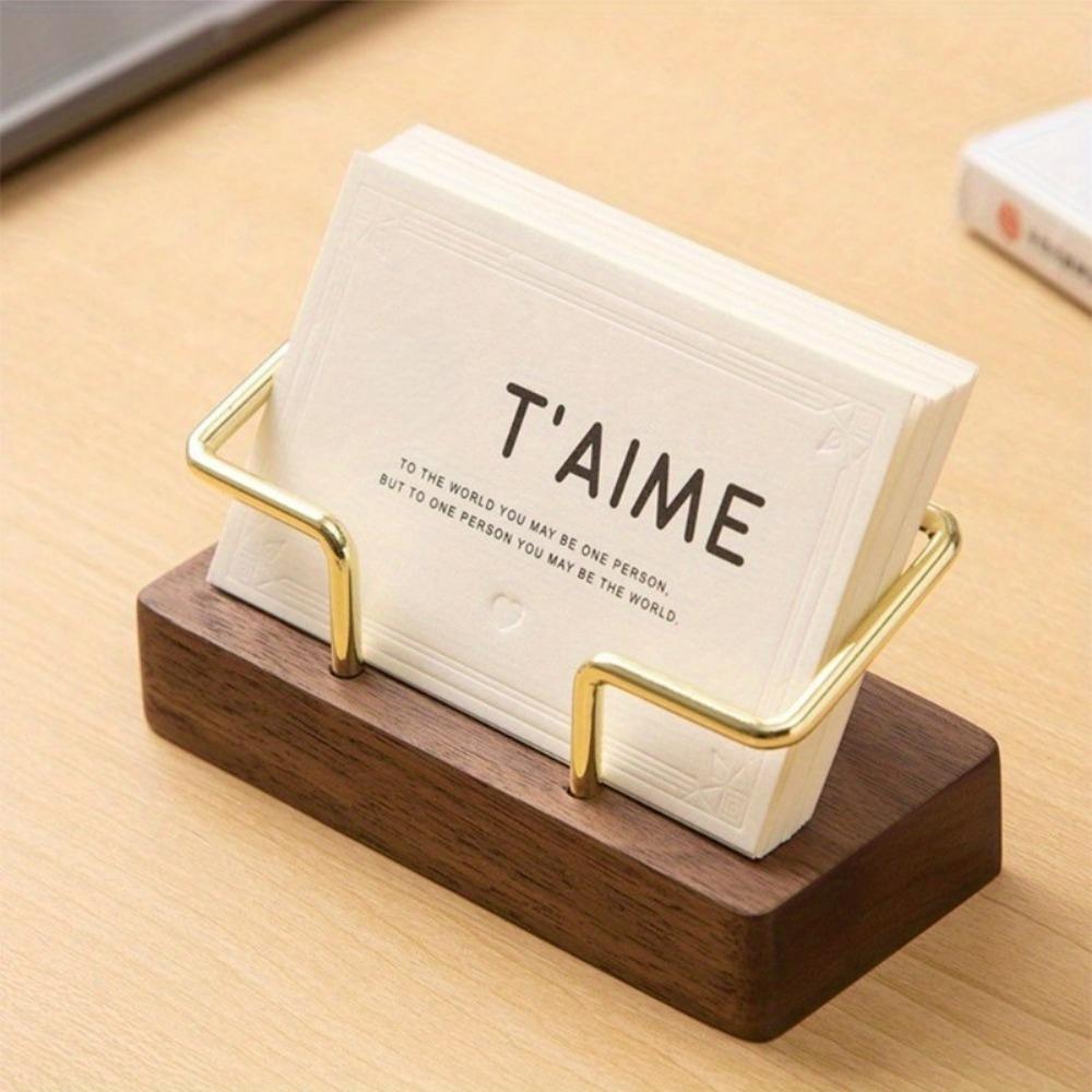 1Pc Card Storage Business Card Holder Tabletop Shelf Cards Display Stand Metal Wooden Card Holder Home Office Supply