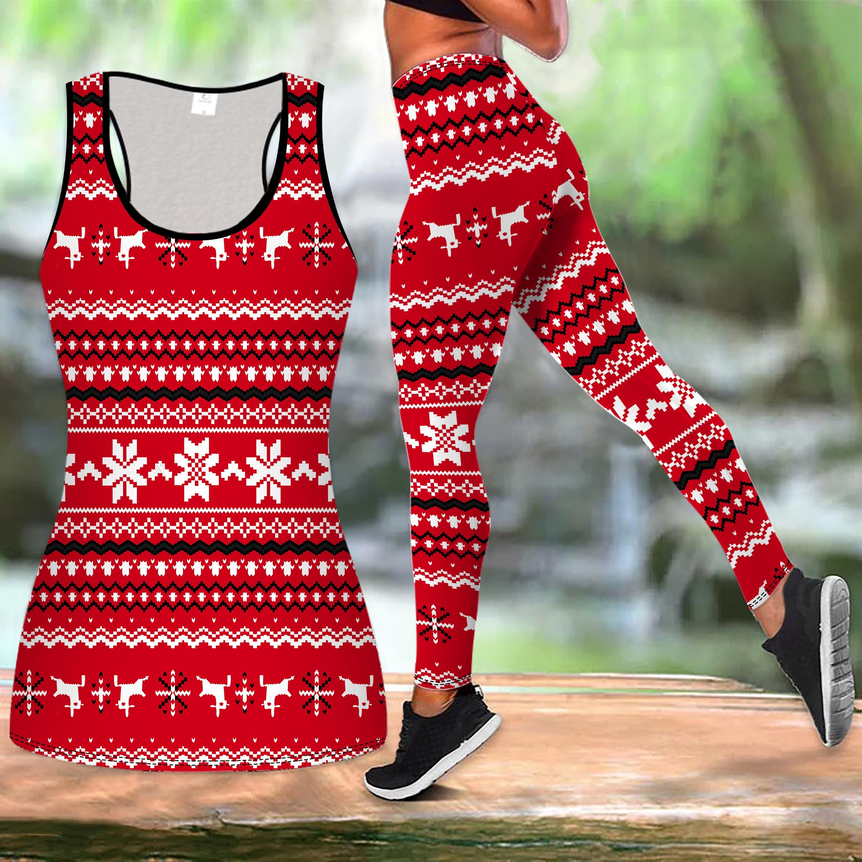 

Праздничный принт Рождество Наряд для йоги для женщин Модные леггинсы для тренировок Фитнес Спортивный повседневный Набор для йоги Спортивный костюм XXL красный