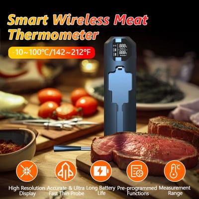 Wifi teplomer na jedlo Keramická sonda Kuchynská rúra Teplomery na mäso IP67 Vodotesný Digitálny displej Bezdrôtový Bluetooth BBQ